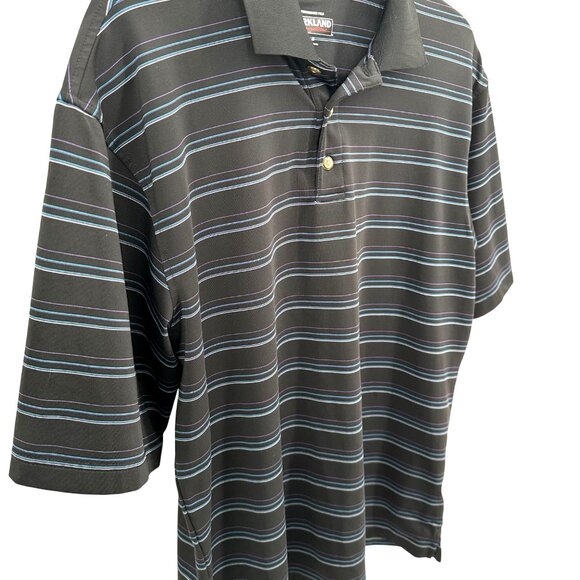 Kirkland Signature Mens Black Striped Performance Short Sleeve Polo Shirt M - Picture 2 of 7